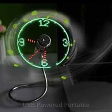 USB LED Clock Fan 90mm USB-Powered Portable Mini Gooseneck Fan for Laptop Office