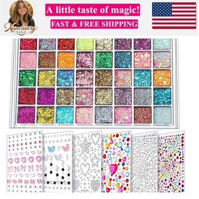 Face Glitter Face Gems, 40 Colors Glitter Gel Palette with 6 Sheets Self Adhe...