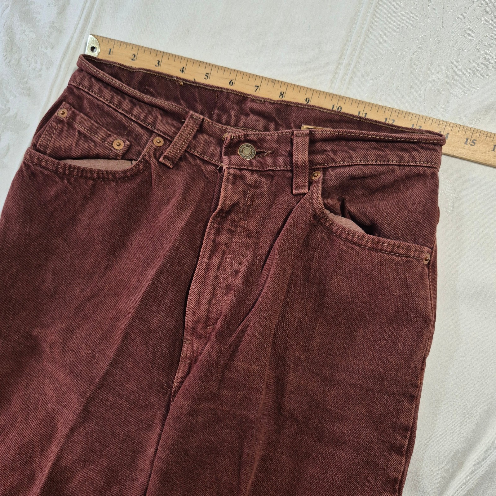 VTG LEVIS 521 JEANS TAPERED FIT LEG RUST RED SIZE 10 MEDIUM 28x30 MADE IN USA thumbnail 13