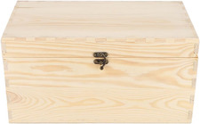 JJSQ Large Wooden Storage Box with Hinged Lid Rectangle Unfinished Unpainted Acc