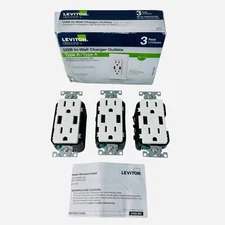 3 Pack Leviton Decora T5632-3BW USB In Wall Charger Outlets Type A Connector