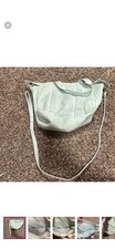 Light Blue Faux Leather Baby Diaper Bag, Adjustable Strap, Zipper, Inner Pockets