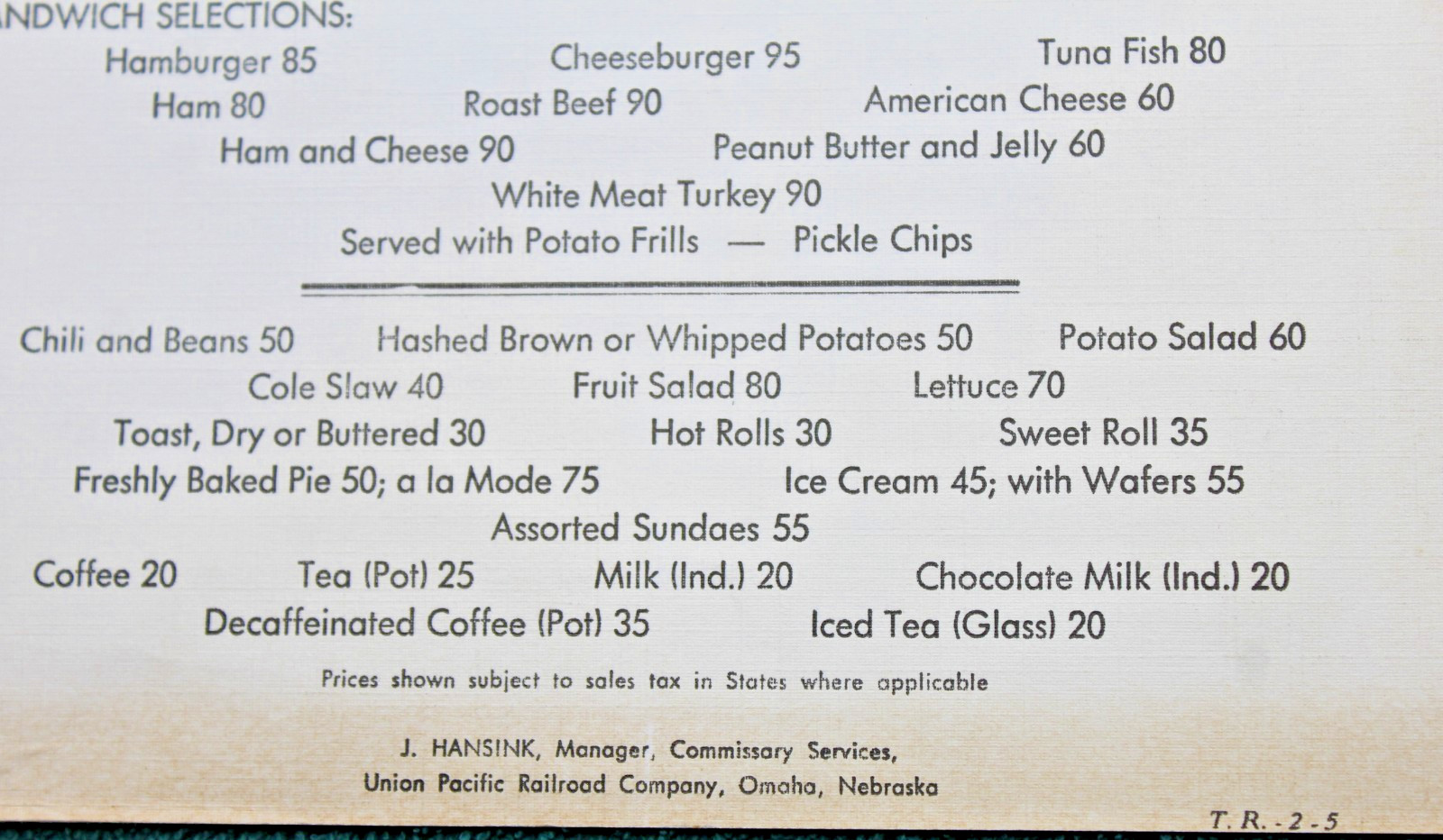 1970's Union Pacific Railroad Menu Railway Lunch & Dinner Omaha Nebraska Amtrak