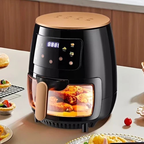 5.5L 1400W Air Fryer Digital Touch, Viewing Window & Light, Black/Gold