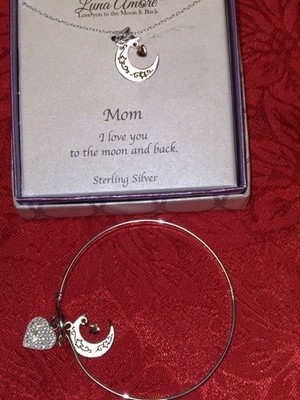 LUNA AMORE BOXED SET MOM LOVE YOU  TO THE  MOON&BACK ENGRAVED STERLING MUCH MORE