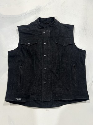 Street & Steel Size XL Black Denim Biker Back Armour Pocket Motorcycle Vest