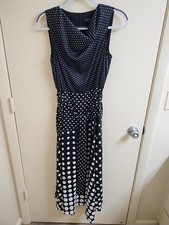BANANA REPUBLIC BLACK & WHITE POLKA DOT BELTED Handkerchief Bottom MAXI #9490
