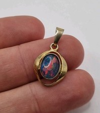 Small Gold On Sterling 925 Silver Opal Pendant - Beautiful Gift