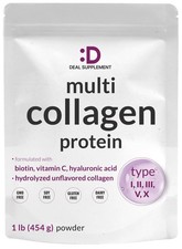 Multi Collagen Powder 1Lb Types I II III V X Biotin Vitamin C - Hair Skin Nails