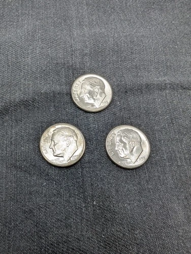 1955 P D S Roosevelt Dime Set - Choice BU Silver Year Set - Low Mintage - 3 Coin