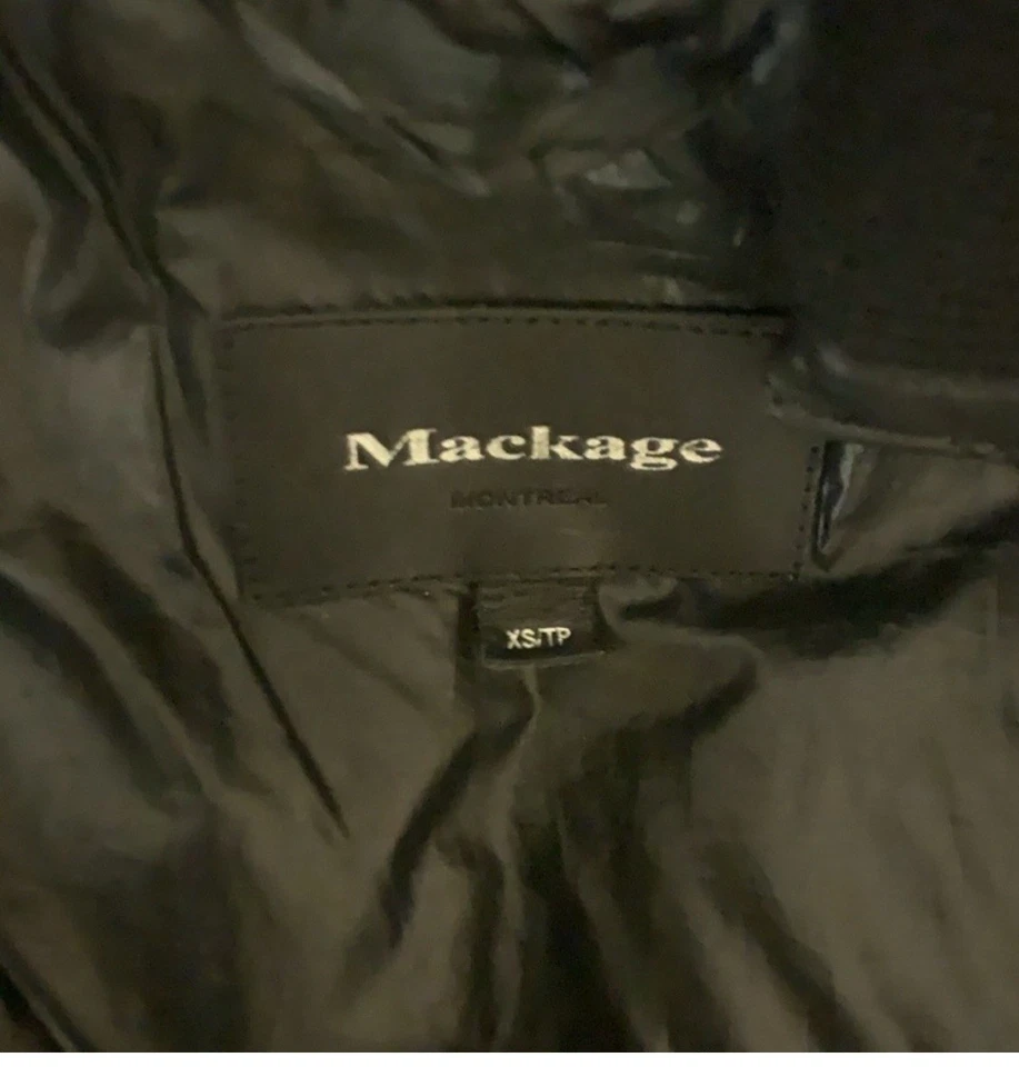 Chaqueta de plumón Mackage Adali talla XS negra/plateada de piel de zorro Lizette abrigo largo para mujer” Foto 2 de 4