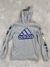 Adidas Pullover Hooded Long Sleeve Shirt Boys (M) 10/12 Gray w/Logo