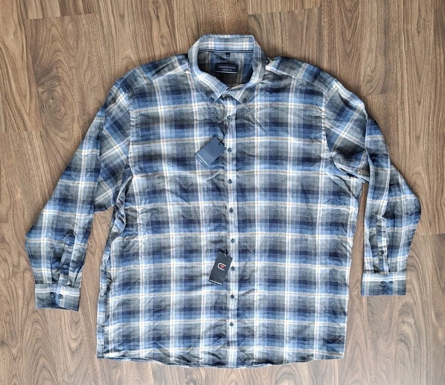 Camisa hombre CASAMODA franela talla 3XL cuadros multicolor 100% algodón NUEVO