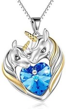 925 Sterling Silver Unicorn Gift Necklace Heart Pendant Jewelry for Women Girls
