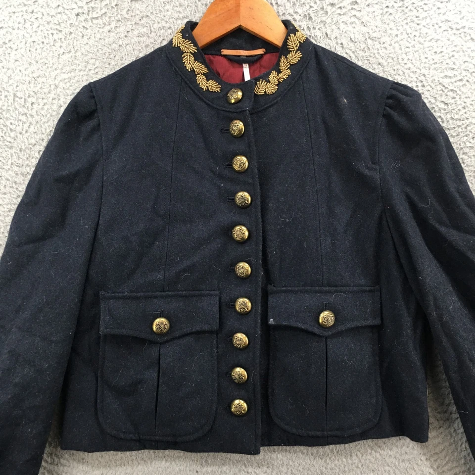 Jaqueta Blazer Militar Free People Feminina S Azul Manga Longa Botões Lã - Imagem 2 de 4