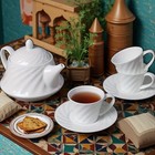 Set of 4  porcelain Espresso 2.5-Ounce Tea cups and Saucers with a Teapot