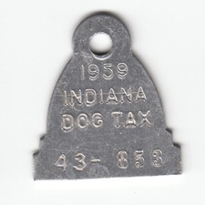 1959 KOCIUSKO COUNTY INDIANA DOG TAX LICENSE TAG #43-853