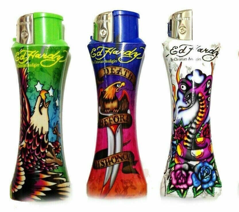 3 Lighter ED HARDY CURVE REFILLABLE TATTOO LIGHTER (Without Gas) Random