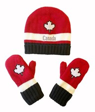 Maple Leaf Beanie Hat Mittens Gloves Set, Canadian Themed Beanie Mitten Set 103 