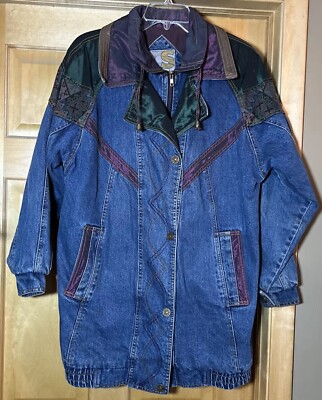 VTG 90's Current Seen Women's Jean Jacket M Color Block Denim Tapestry Hippie