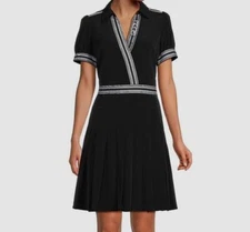 KARL LAGERFELD PARIS Women's Black Wrap a-Line Mini Dress Size 10