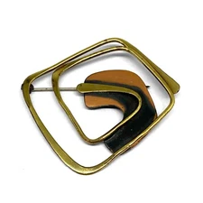 CLASSIC Vtg SIGNED ART SMITH Copper Brass MODERNIST SPIRAL Abstract Brooch MCM