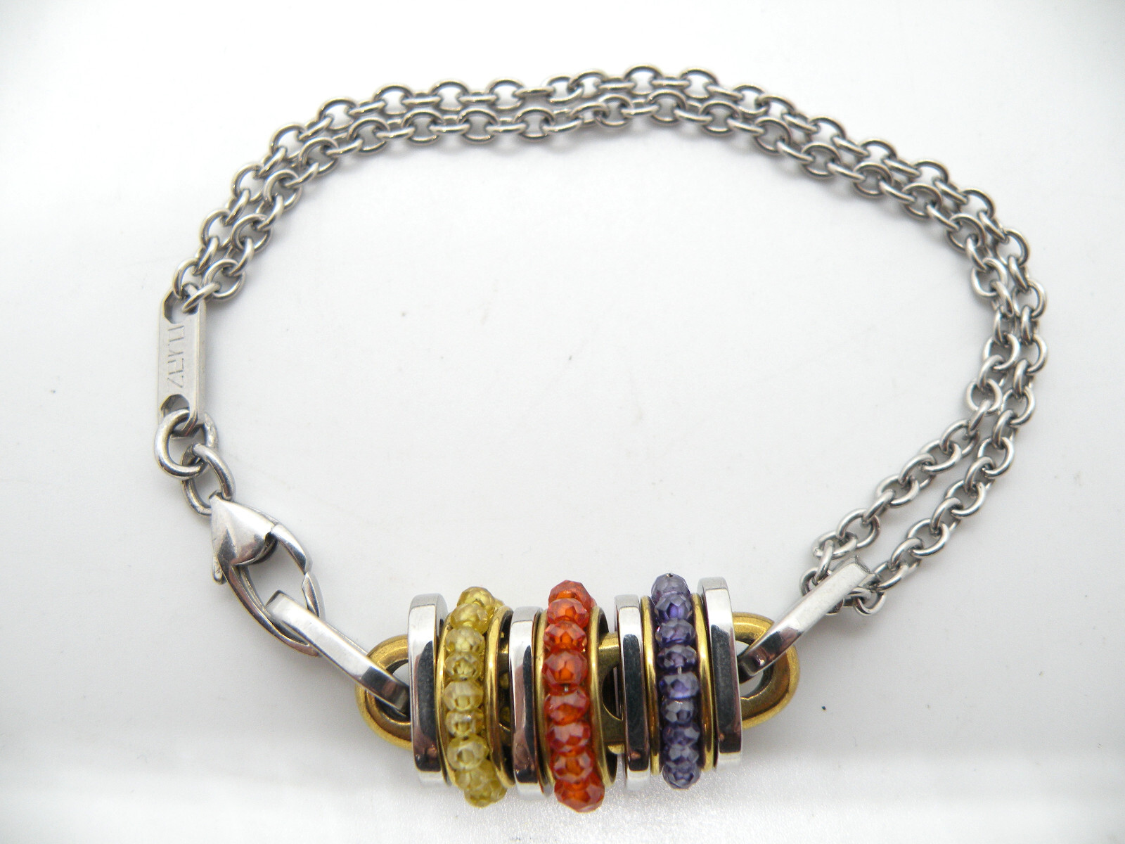 Zero Signed Multicolor Beaded Silver Gold Tone Wo… - image 2