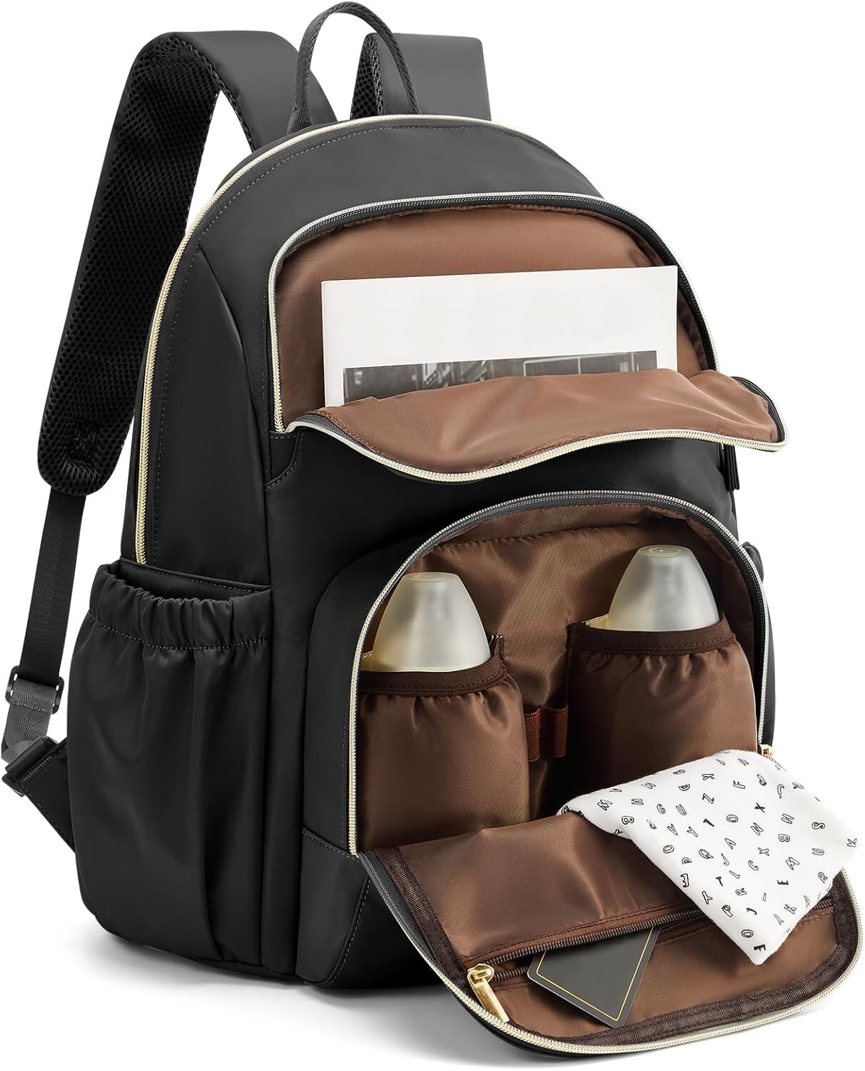 Stylish Waterproof Diaper Backpack for Boys Girls in Sleek Black Design-image