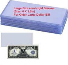 (100) Large Size Semi Rigid Currency Bill Sleeves Banknotes Submission /Storage