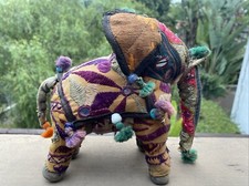 Vintage 1970s Elephant Hand-Crafted Stuffed Cotton Embroidered India small