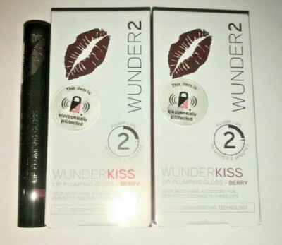LOT OF 2 WUNDER 2 WUNDER KISS LIP PLUMPING GLOSS BERRY 0.135oz NEW IN BOX