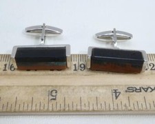 Unusual Swank Bar Cufflinks Three Layered Layers Possibly Onyx Etc  