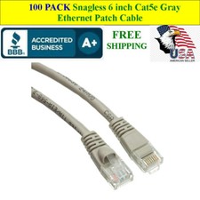 100 PACK 6 In Cat5e Gray Network Ethernet Patch Cable Computer LAN 1 Gbps 350MHz