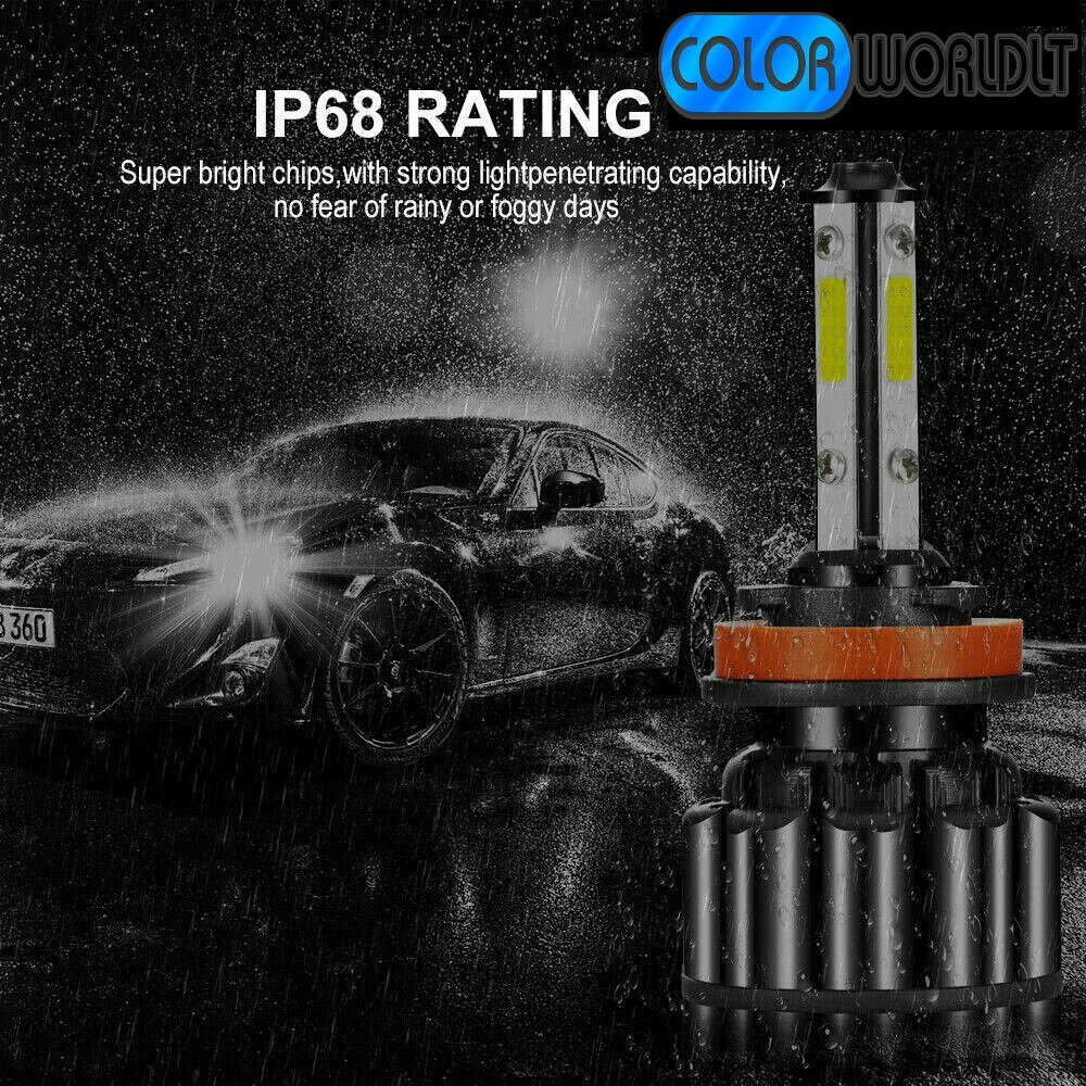 4-Sided H11 LED Headlight Bulbs – 1800W 216000LM 6000K White – 4-Piece Set (High/Low Beam)