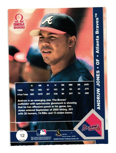 2000 Pacific Omega #12 Andruw Jones Atlanta Braves - Picture 2 of 2