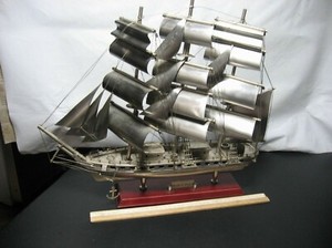 Unique,Metal Sailing Ship Model,Vintage Handmade Sailboat Model Brigantine Marco