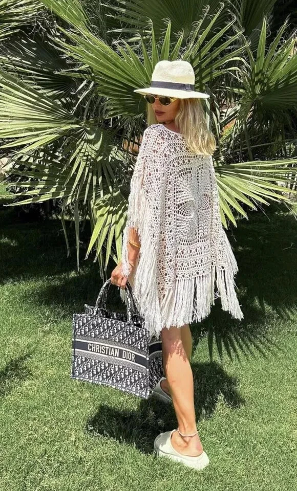 ZARA NUEVO CAFTÁN TEJIDO MUJER CON FLECOS TALLA ÚNICA M CRUDO REF. 3653/002 Foto 2 de 4