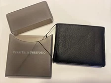 Perry Ellis Portfolio Men's Trifold Leather Wallet Black NEW In Box