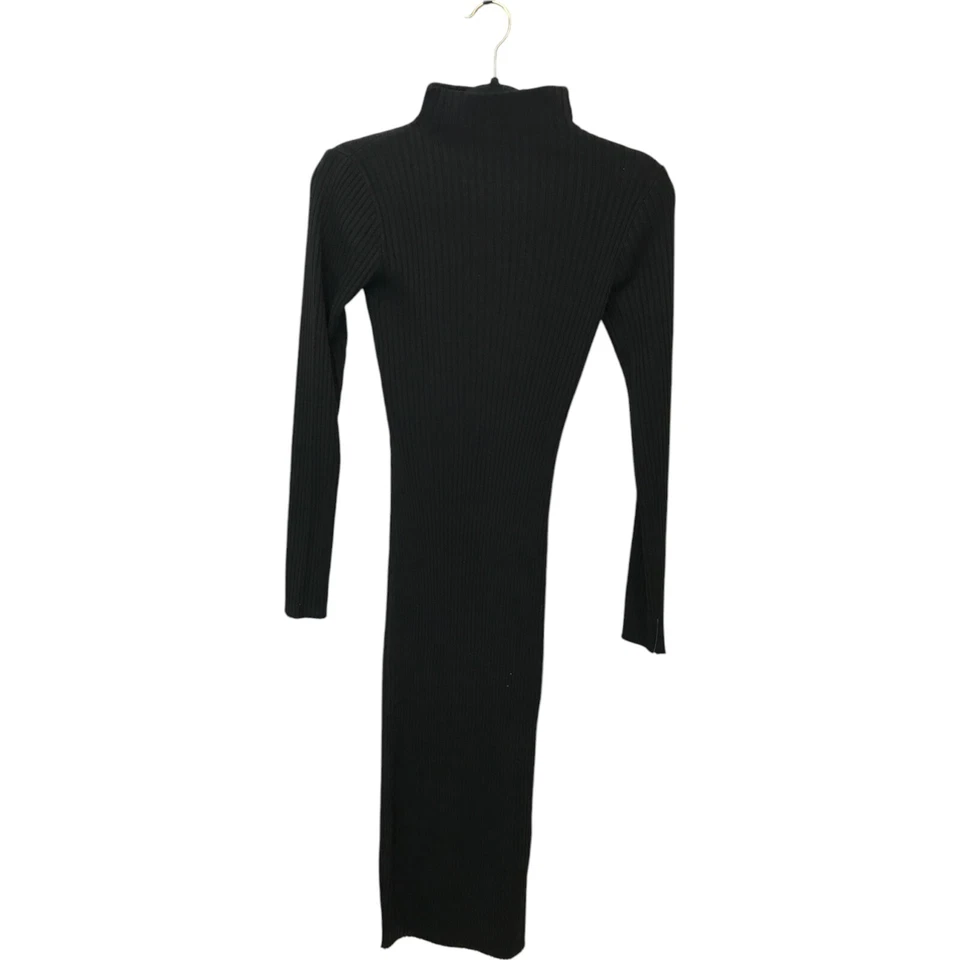 Vestido Suéter Bebe Cuello Alto Para Mujer S Negro Acanalado Tejido Midi Manga Larga Nuevo con Etiquetas Foto 2 de 4