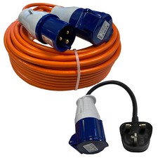 25M CARAVAN HOOK UP CABLE EXTENSION LEAD + ADAPTOR PLUG motorhome camping boat