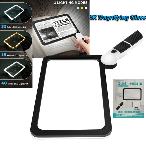 Large Magnifying Glass With 48 LED Light Dimmable 5X Reading Foldable Magnifier - Picture 1 of 16