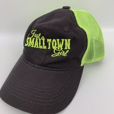 JUST A SMALL TOWN GIRL Cap Ball Hat Embroidered Neon Green Gray Mesh Back