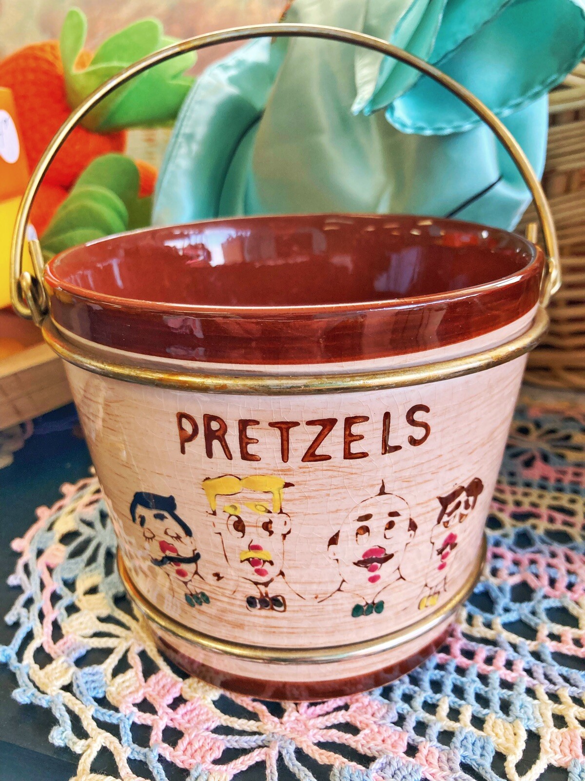 Vtg Quartet Pottery Snack Buckets Pretzels Nuts Seeet