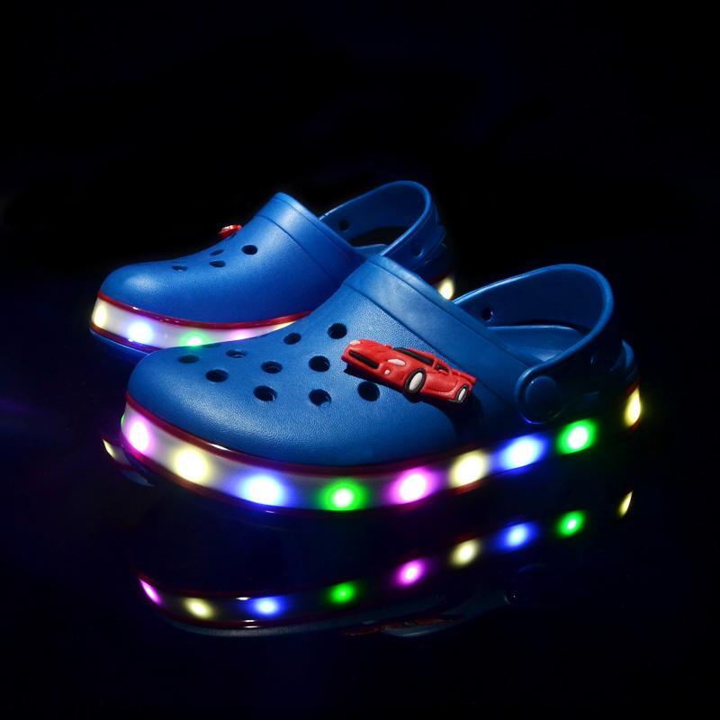 Colorful LED light sandals for kids displaying bright flashing lights