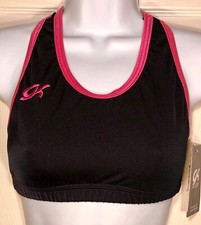 NWT GK Elite Cheer Dance Black Nylon Crop Top T-Back Mesh Size Adult L