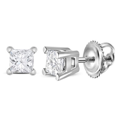 14K Weißgold Damen Prinzessin Diamant Solitär Ohrstecker 1/4 ctw