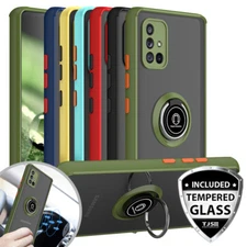 For Galaxy A03S/A54/A13 5G Ring Case Magnetic Stand Clear Back+Tempered Glass