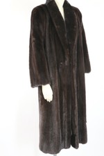 Vintage Chloe Brown Mink Fur Collared Midi Winter Long Coat Size S