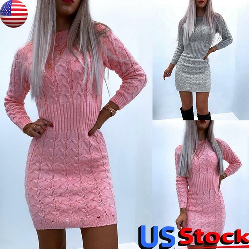 Womens Knitted Sweater Bodycon Mini 