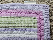 Pottery Barn Kids Crib Blanket Girls Purple Flowers Gingham 35" X 50"